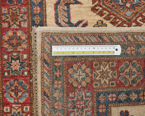 12 Feet Beige Kazak Afghan Hand Knotted Wool Runner Rug
